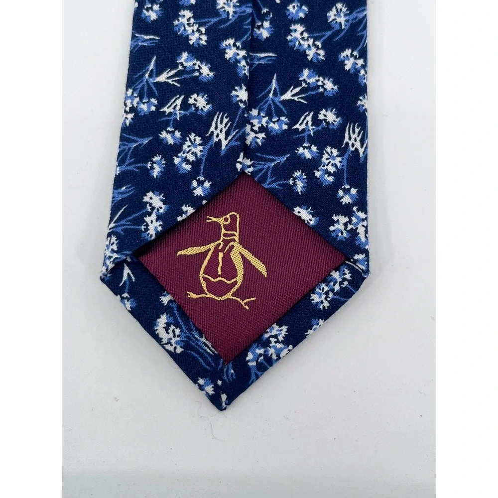 Original Penguin Mens Chambray Floral Skinny Tie Navy Blue White Cotton 003GC7